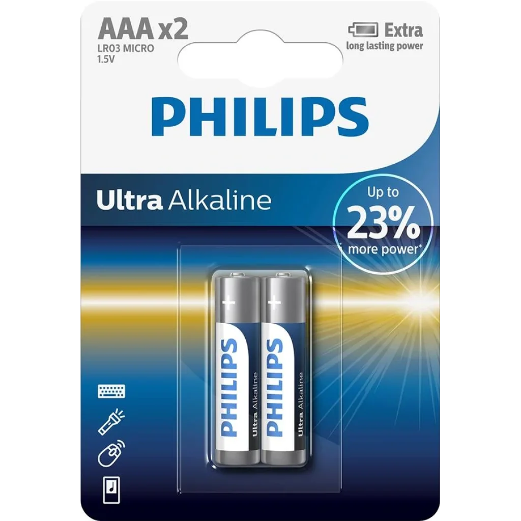 Батарейка Philips Ultra Alkaline AAA BLI 2 UA
